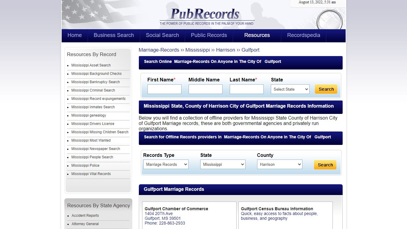 Gulfport, Harrison County, Mississippi Marriage Records